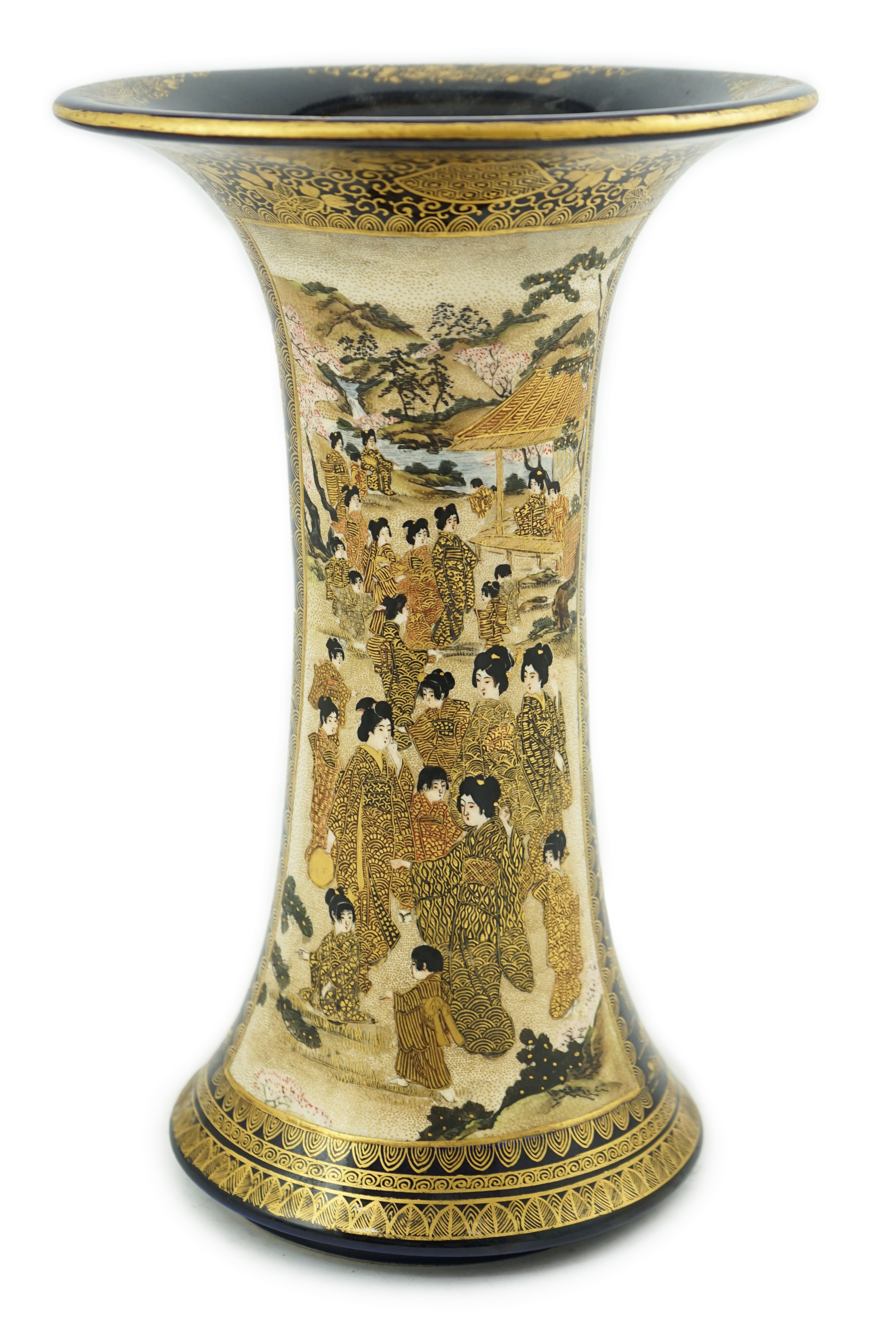 A large Japanese Satsuma blue ground ‘bijin’ vase, Meiji period